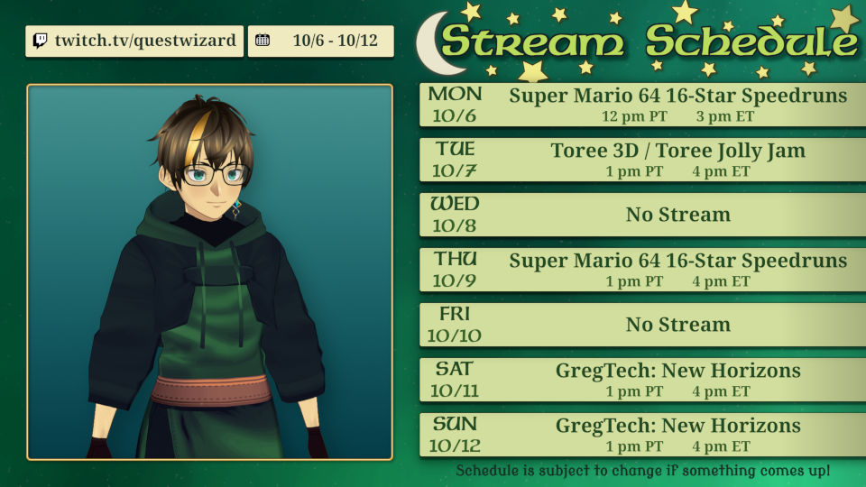 This week's stream schedule