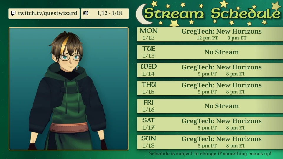 This week's stream schedule